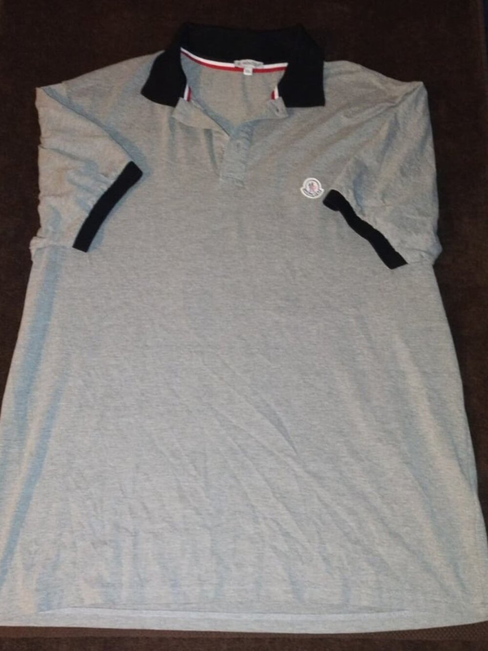 MONCLER Gray Contrast Collar Piqué Cotton Polo Shirt Men’s Size 5XL